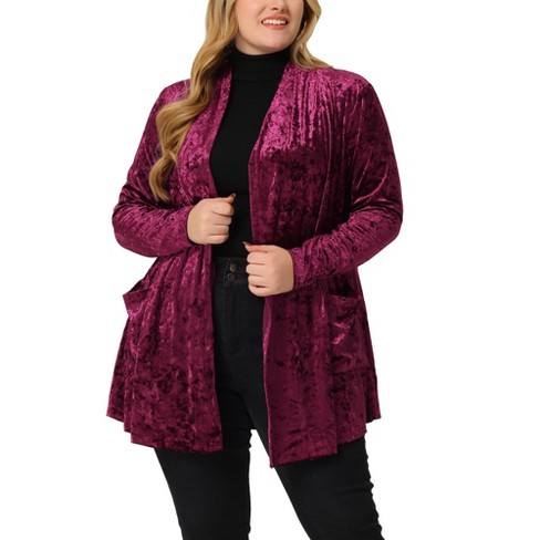 Agnes Orinda Plus Size Velvet Cardigans For Women Pocket Party Open Front  Shawl Wine 1x : Target