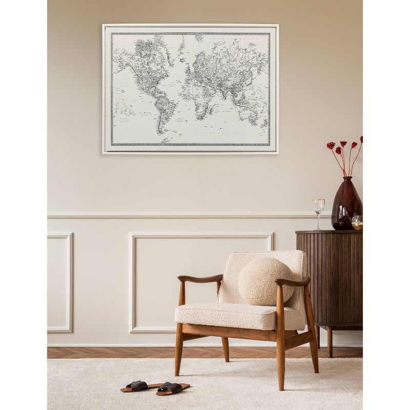 28&#34;x38&#34; Sylvie Beaded Vintage Black and White World Map Framed Canvas by The Creative Bunch Studio White - Kate &#38; Laurel All Things Decor, 6 of 8