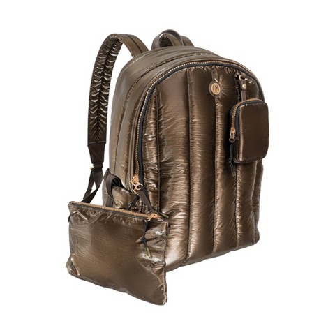 JOAN & DAVID Tubular Quilted Metallic Puffer Nylon 18-Inch Workbook Backpack 358-METALLIC CHOCO One Size