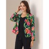 INSPIRE CHIC Women's Open Front Office Long Sleeve Lightweight Printed Floral Crop Suit Blazer - 2 of 4