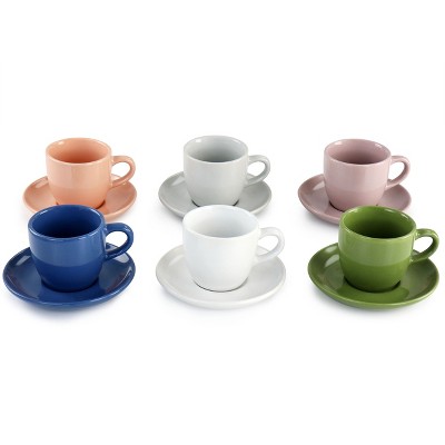 Colorful Stoneware Espresso Cup Set with Matching Saucers