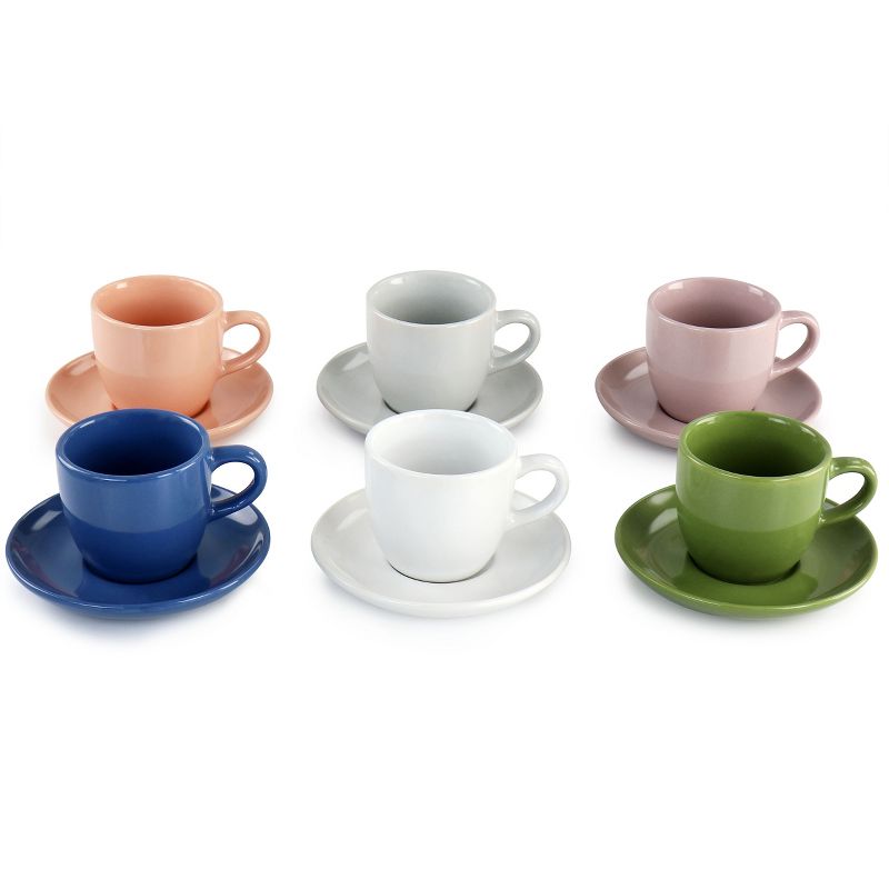 Mr. Coffee 12 Piece 3oz Stoneware Espresso Cup and Saucer Set in Assorted Colors, 5 of 9