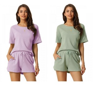 INSPIRE CHIC Women's 2 Pcs Lounge Sets Waffle Outfits T-shirt and Shorts Loungewear Sweatsuits Pajama Sets - 1 of 4