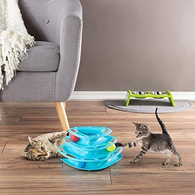 PETMAKER Interactive Cat Toy Ball Roller Tower- 3 Level Tiered Triangle Track with Rolling Balls for Cats and Kittens for Active Exercise, Play