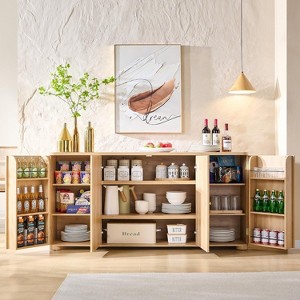 Kitchen Buffet Sideboard Cabinet with 4 Doors and Shelves, Modern Large Sideboard Buffet Storage Cabinet, 66" Coffee Bar Storage Cabinet - 1 of 4