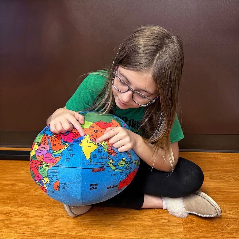 Attatoy 13in Earth Plush Globe Stuffed Toy; Educational World Globe w/ Geo-Political Markings, 2 of 9