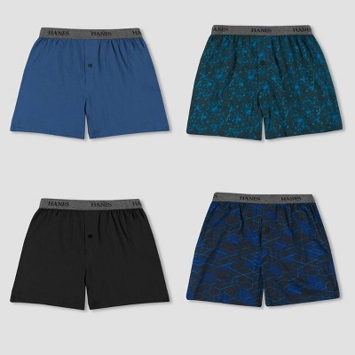 Hanes Premium Men's 4pk Knit Boxers - Blue/black L : Target