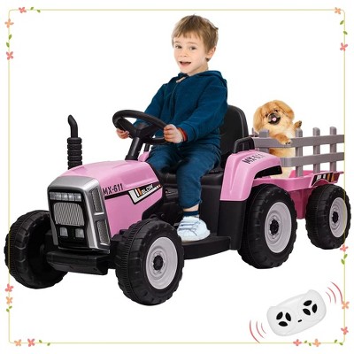 Kids Ride On Tractor,12V Kids Battery Powered Electric Tractor with R/C and Trailer
