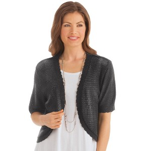 Collections Etc Open-Front Stitched Short Sleeve Shrug, Lightweight Layer Piece with Scalloped Trim - 1 of 3