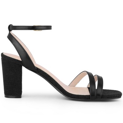 BLISSFUL STEP Women's Square Toe Ankle Strap Chunky Heel Heeled Sandals