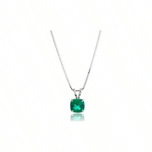 Cushion Cut Birthstone Necklace for Women 6mm Hypoallergenic Solitaire Pendant with 18 Box Chain - 1 of 4