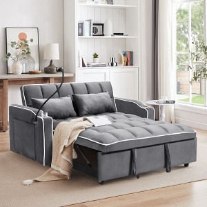 CAVINAS Multi-functional Pullout Sofa Bed,Velvet Pull-out Couch with Adjustable Back and USB Port,Modern Sofa for Living Room - 1 of 4