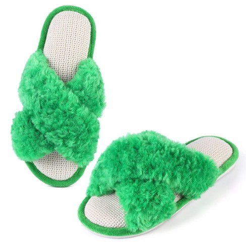 Womens Faux Fur Slippers Fluffy Cross Band Slippers Furry Open Toe Slipper Cozy  Crossover Sliders Plush House Slippers : : Clothing, Shoes &  Accessories