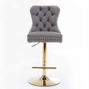 COWLOWN Set of 2 Swivel Velvet Bar Stools, Gold Tufted Back for Kitchen & Pub - 1 of 4