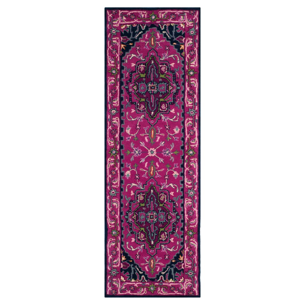 Pink/Navy Medallion Tufted Runner 2'3inx7' - Safavieh