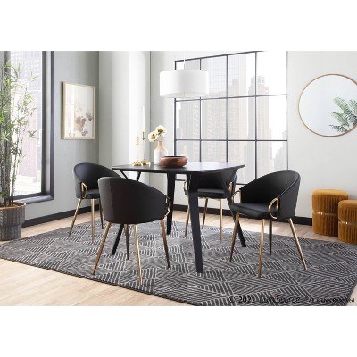 Black Faux Leather and Gold Metal Upholstered Dining Chairs, Set of 2