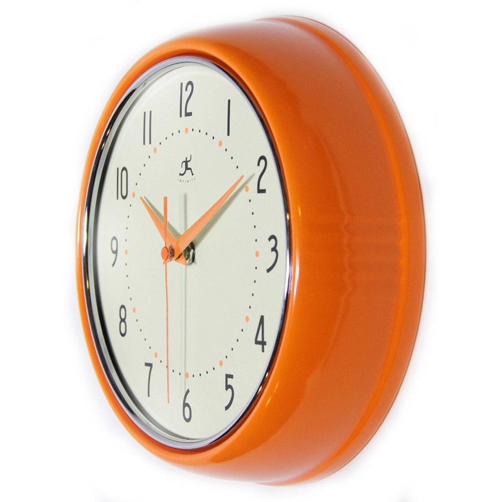 9.5" Retro Metal Wall Clock Orange - Infinity Instruments