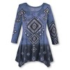 Collections Etc Diamond Aztec Sharkbite Tunic Top Southwestern Style, Three Quarter Sleeves, Brown Ombre - 2 of 4