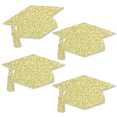 Big Dot of Happiness Gold Glitter Grad Cap - No-Mess Real Gold Glitter Cut-Outs - Graduation Party Confetti - Set of 24