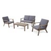 4-Piece All-Weather Wood Patio Conversation Set with Cushions, Outdoor Seating Furniture for Deck, Porch or Backyard – The Pop Home - 3 of 4