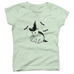 Girl's Design By Humans Halloween cat, cute kitten, happy halloween By SPOODEMOON T-Shirt - 1 of 2