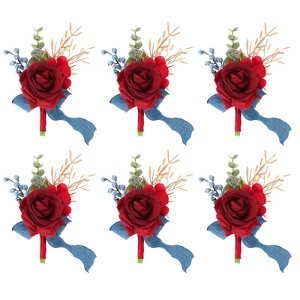 Unique Bargains Satin Rose Bloom Greenery Comfortable Wrist Strap Corsage For Party Wedding 6 Pcs - 1 of 4