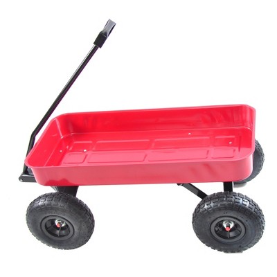 SEVOBAL Utility Storage Cart All-Terrain Inflatable Tire Outdoor Cart, Children's Garden Handcart, Inflatable Tire Cart, Red, 39.37"*18.11"*33.00"