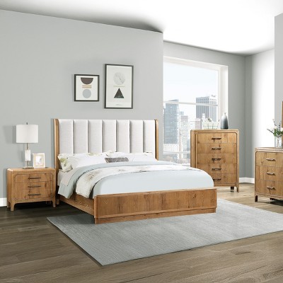 GDFStudio Emory Queen Size Upholstered Panel Bed with Channel-Tufted Headboard