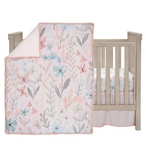Lambs & Ivy Baby Blooms 3-Piece Pink Floral/Butterfly Baby Crib Bedding Set - 1 of 4