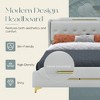 Lyngins King Size Bed Frame with Wingback Headboard & Footboard, PU Upholstered Platform Bed with Gold Metal Decor, Solid Wooden Slats Support - 2 of 4