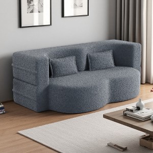 78" Teddy Fabric Floor Sofa Bed with 2 Pillows & Plush Foam Mattress - 1 of 4