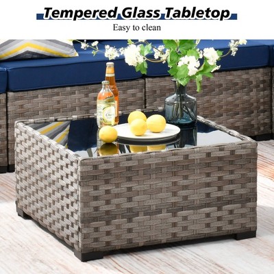 Marlton 13-Piece Gray Wicker Outdoor Sofa Set with Fire Pit