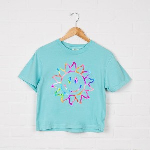 Simply Sage Market Women's Tie Dye Sun Short Sleeve Relaxed Fit Cropped Graphic Tee - M - ChalkyMint - 1 of 2