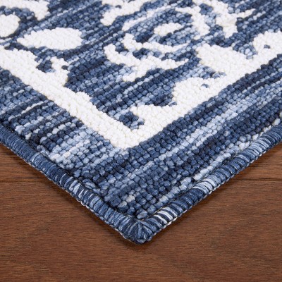 Navy Blue Tufted Medallion Washable Runner Rug 24" x 72"