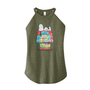 Women's - Peanuts - Snoopy Tie Dye House Graphic High Neck Tank - 1 of 3