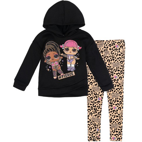 L.O.L. Surprise! Big Girls Fashion Pullover Crossover Fleece Hoodie &  Leggings Black / Pink 18-20