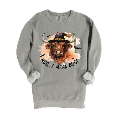 Simply Sage Market Women's  Garment Dyed Graphic Sweatshirt I Mean Boo Longhorn Cow