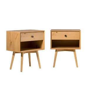 Saracina Home 2pc Greenberg 1 Drawer MidCentury Modern Solid Wood Nightstand Natural Pine - 1 of 4