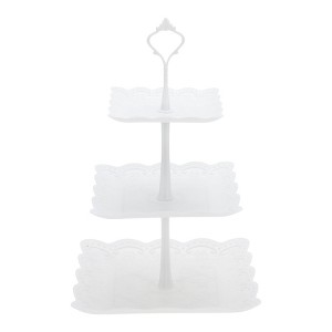 Unique Bargains 3 Tier Dessert Cupcake Stand Square with Tiered Serving Tray for Donuts Fruits White - 1 of 4