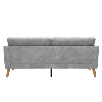 Elegant Gray Velvet Tufted Sofa with Sleek Wood Legs