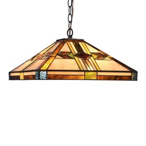 Chloe Lighting Carla Tiffany-Style Blackish Bronze 2 Light Mission Ceiling Pendant Fixture 16`` Shade - 1 of 4