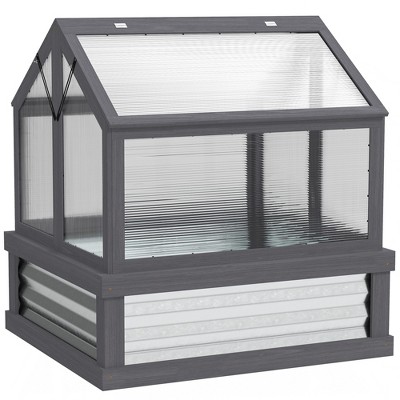 Outsunny Raised Garden Bed with Polycarbonate Greenhouse, Garden Wooden Cold Frame Greenhouse Flower Planter Protection, 35.5" x 31.5" x 36"