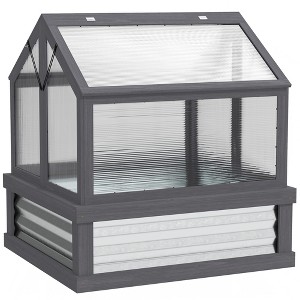 Outsunny Raised Garden Bed with Polycarbonate Greenhouse, Garden Wooden Cold Frame Greenhouse Flower Planter Protection, 35.5" x 31.5" x 36" - 1 of 4