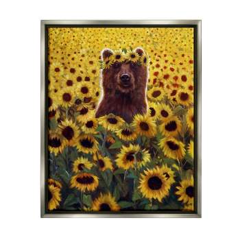 Stupell Industries Happy Bear Sunflower FieldFloater Canvas Wall Art