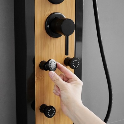 Matte Black and Bamboo 60'' Shower Panel System with Jets