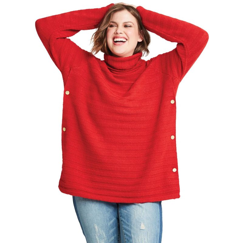 ellos Women's Plus Size Side Button Turtleneck Sweater, 1 of 2