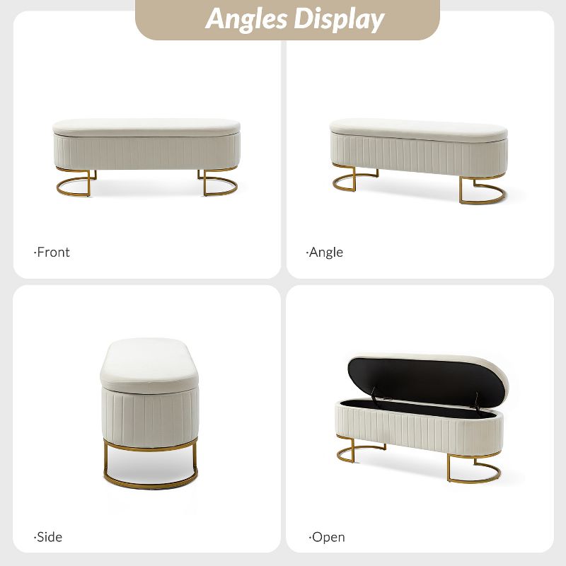Nuria 49" Wide Modern Upholstered Flip Top Storage Bench with Golden Metal C-shaped Sled Legs for Living Room | ARTFUL LIVING DESIGN, 4 of 10