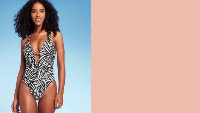 Women's Double Strap Plunge One Piece Swimsuit - Shade & Shore™ Black Animal Print, 2 of 7, play video