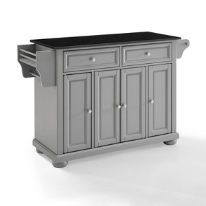 Alexandria Kitchen Island with Granite Top Vintage Gray/Black - Crosley: Solid Hardwood, Adjustable Storage, Casters - 1 of 4