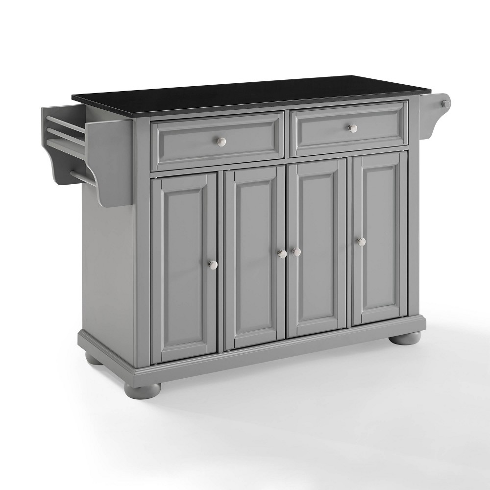 Alexandria Kitchen Island with Granite Top Vintage Gray/Black - Crosley: Hardwood Frame, Casters, 4 Doors, 2 Drawers, 3 Shelves